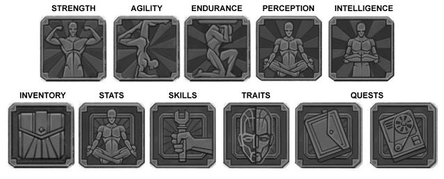 A set of icons depicting the attributes etc