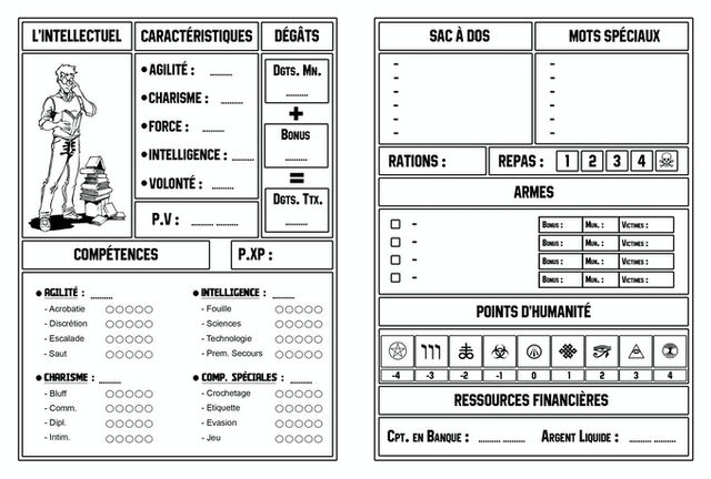 Par exemple : La feuille de personnage de l'intellectuel